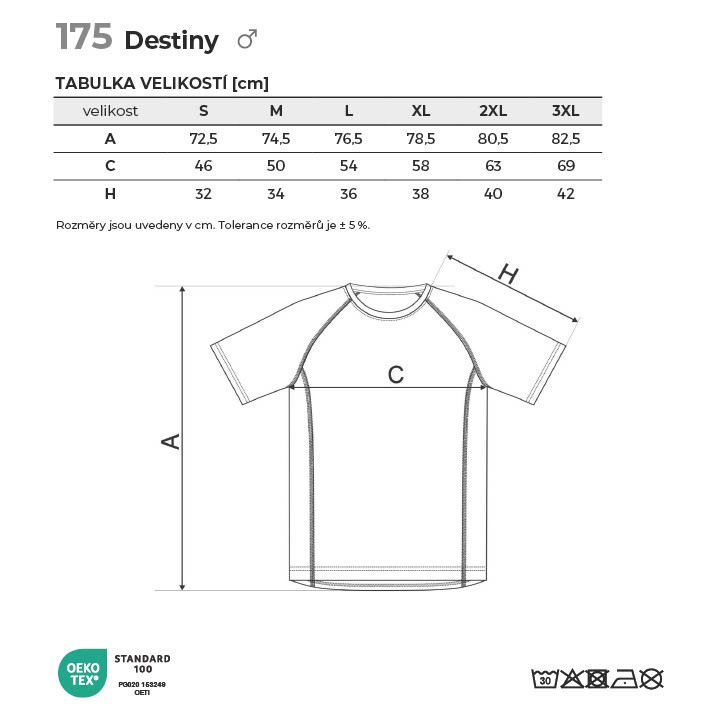 175 Destiny tričko pánské Tabulka velikostí
